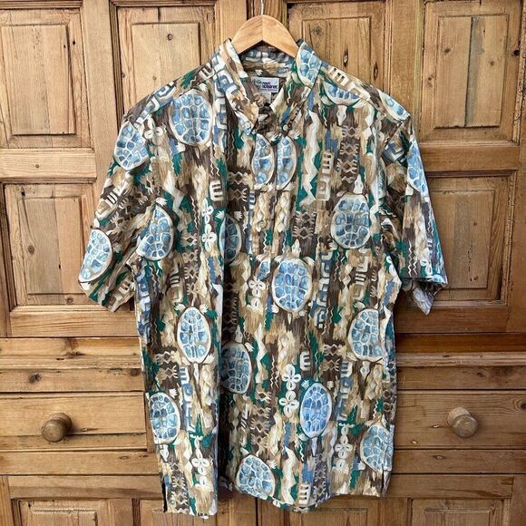 Men's Vintage‎ Reyn Spooner Size XL 1/2 Button Up Shirt Turtle Print Hawaiian - Picture 1 of 12